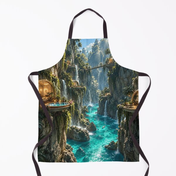 Item preview, Tropical Cliffside Waterfall Village Futuristic Paradise designed and sold by IRON SIREN.