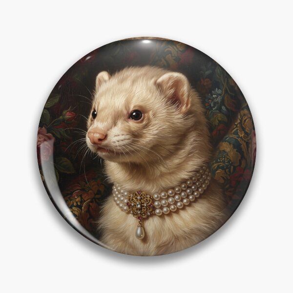 Item preview, Regal Cream Ferret Portrait with Pearl Brooch designed and sold by Real Beast Art.
