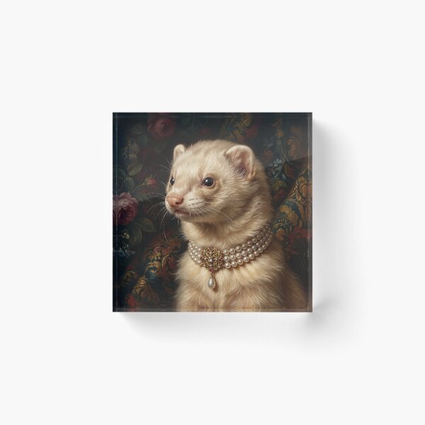 Item preview, Regal Cream Ferret Portrait with Pearl Brooch designed and sold by Real Beast Art.
