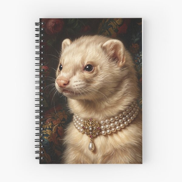 Item preview, Regal Cream Ferret Portrait with Pearl Brooch designed and sold by Real Beast Art.