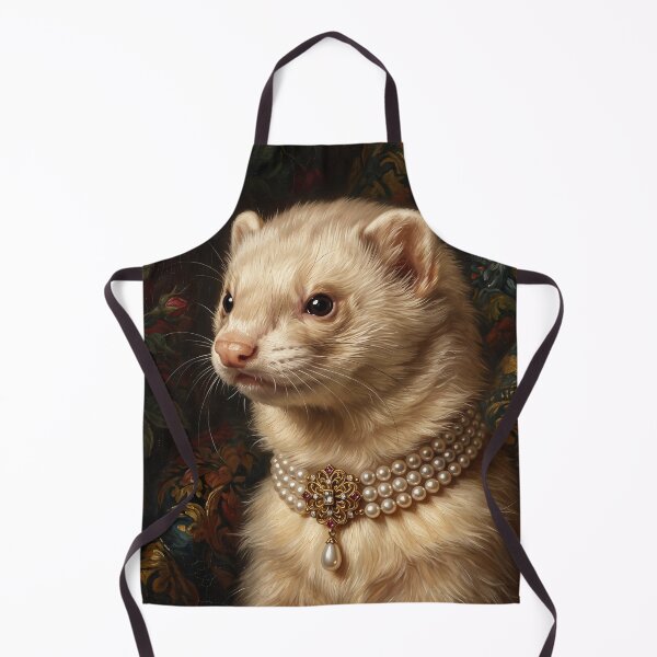 Item preview, Regal Cream Ferret Portrait with Pearl Brooch designed and sold by Real Beast Art.