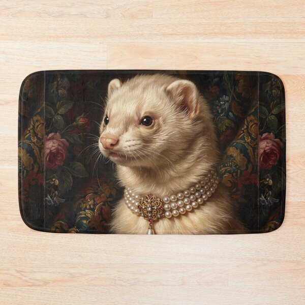 Item preview, Regal Cream Ferret Portrait with Pearl Brooch designed and sold by Real Beast Art.