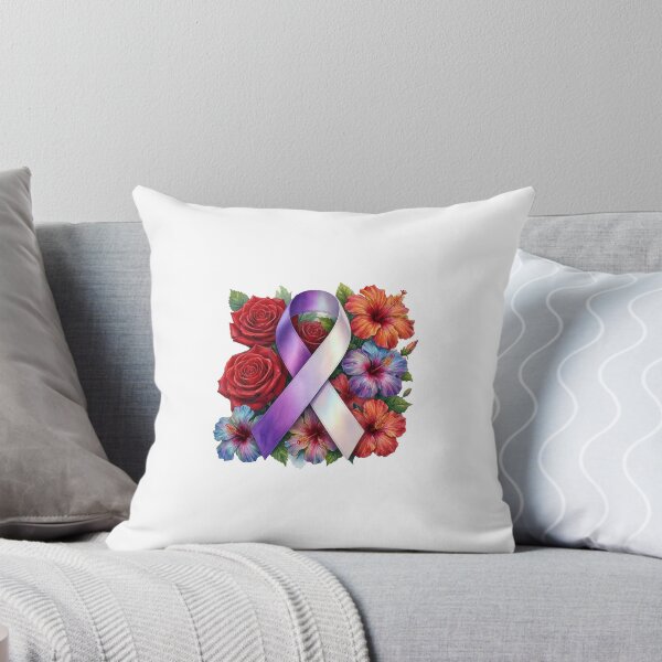 Item preview, Purple and White Awareness Ribbon Floral Sticker Art, Roses and Hibiscus Flower Design designed and sold by NotSoSubtleRosiePeas.