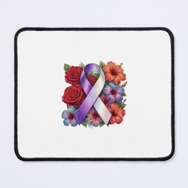 Item preview, Purple and White Awareness Ribbon Floral Sticker Art, Roses and Hibiscus Flower Design designed and sold by NotSoSubtleRosiePeas.