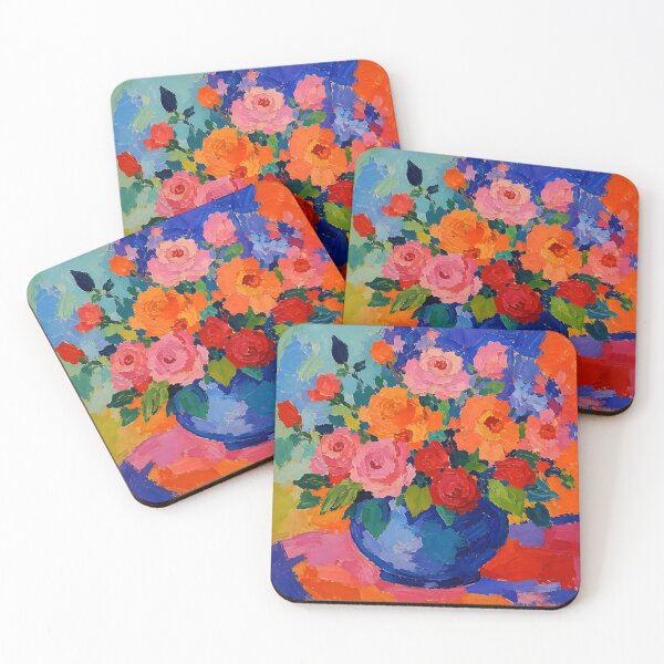 Item preview, Colorful Rose Bouquet in Blue Vase Impasto Floral Painting designed and sold by GutyzDesignsES.