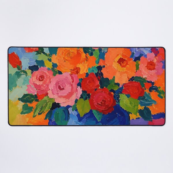Item preview, Colorful Rose Bouquet in Blue Vase Impasto Floral Painting designed and sold by GutyzDesignsES.