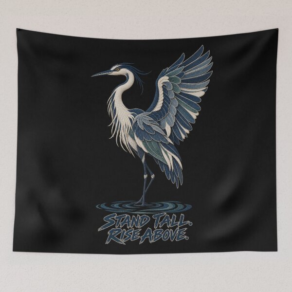 Item preview, Heron Bird Art – Stand Tall Rise Above Embroidery Look designed and sold by Emoji Emblems.