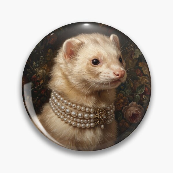 Item preview, Regal Cream Ferret Portrait with Pearl Brooch designed and sold by Real Beast Art.