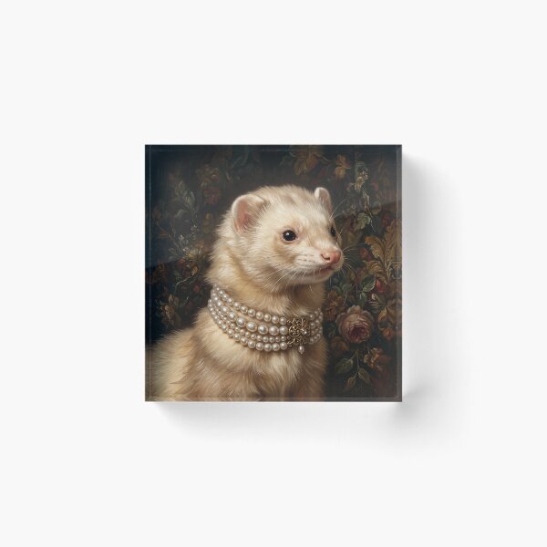 Item preview, Regal Cream Ferret Portrait with Pearl Brooch designed and sold by Real Beast Art.