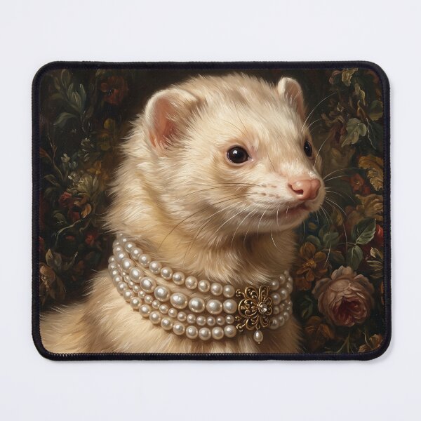 Item preview, Regal Cream Ferret Portrait with Pearl Brooch designed and sold by Real Beast Art.