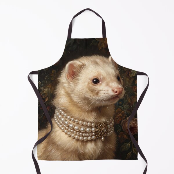 Item preview, Regal Cream Ferret Portrait with Pearl Brooch designed and sold by Real Beast Art.