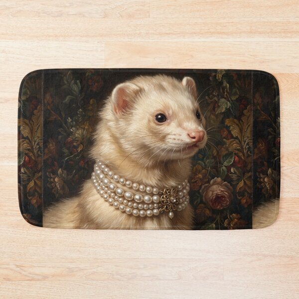 Item preview, Regal Cream Ferret Portrait with Pearl Brooch designed and sold by Real Beast Art.