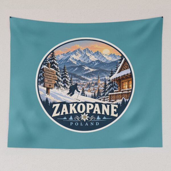 Item preview, Zakopane Poland Winter Ski Travel Art designed and sold by GusiaTreasures.