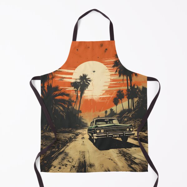 Item preview, Classic Car on Palm Tree Road Retro Sunset Illustration designed and sold by GutyzDesignsES.