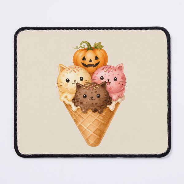 Item preview, Autumn Delights Kawaii Cat Ice Cream Cone Halloween Pumpkin designed and sold by AOCollections.