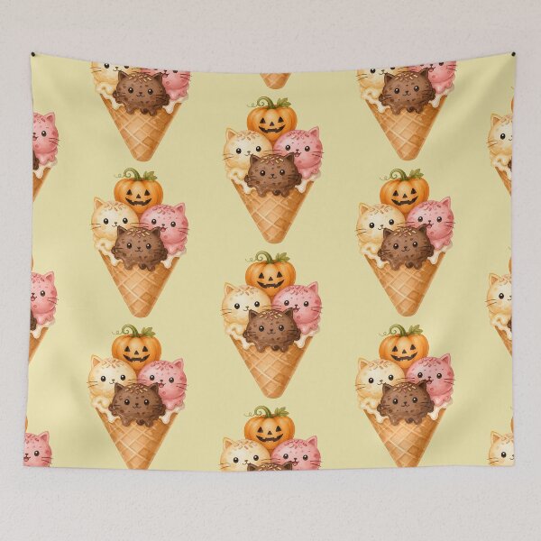 Item preview, Autumn Delights Kawaii Cat Ice Cream Cone Halloween Pumpkin designed and sold by AOCollections.