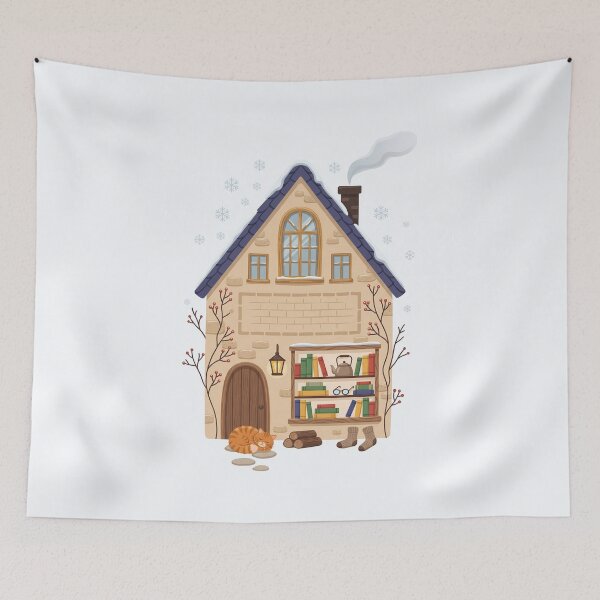 Item preview, Winter Reading House with Books and Cat designed and sold by karamram.