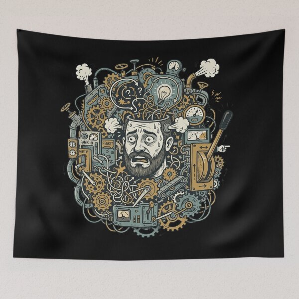 Item preview, Overthinking Machine Steampunk Anxiety Brain Art designed and sold by mood-draftsman.