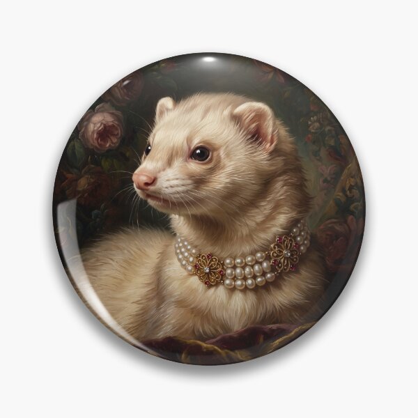 Item preview, Regal Cream Ferret Portrait with Pearl Brooch designed and sold by Real Beast Art.