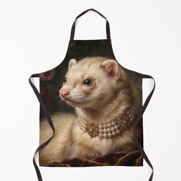 Item preview, Regal Cream Ferret Portrait with Pearl Brooch designed and sold by Real Beast Art.