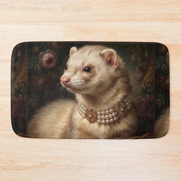 Item preview, Regal Cream Ferret Portrait with Pearl Brooch designed and sold by Real Beast Art.