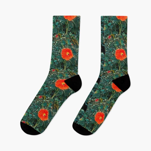 Item preview, Impressionist Burnt Orange Hollyhock Moody Garden designed and sold by BalkanBloomArt.