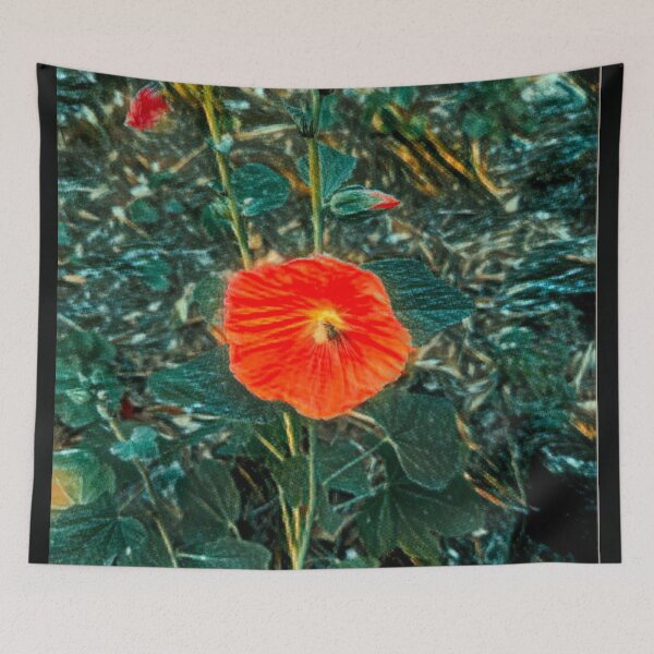 Item preview, Impressionist Burnt Orange Hollyhock Moody Garden designed and sold by BalkanBloomArt.