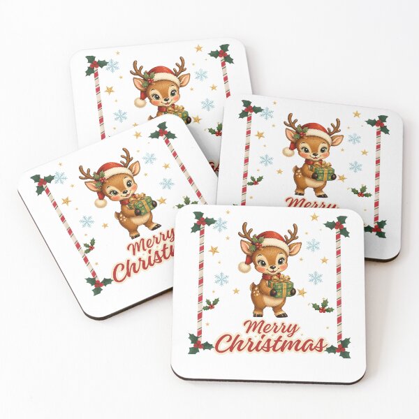 Item preview, ​Cute Christmas Reindeer Holding a Present - 'Merry Christmas' Design ​ designed and sold by RRzShop.