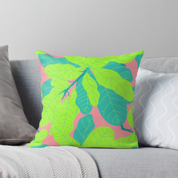 Aperçu de l'œuvre Feuilles de bananier Tropicana, couleur pêche néon et citron vert créée et vendue par YesterdayColl.