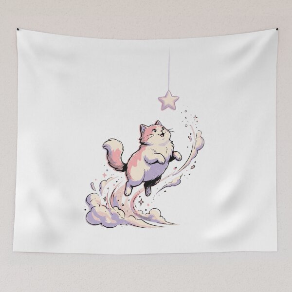Item preview, Kawaii Celestial Cat Reaching For The Star Whimsical Art designed and sold by mood-draftsman.