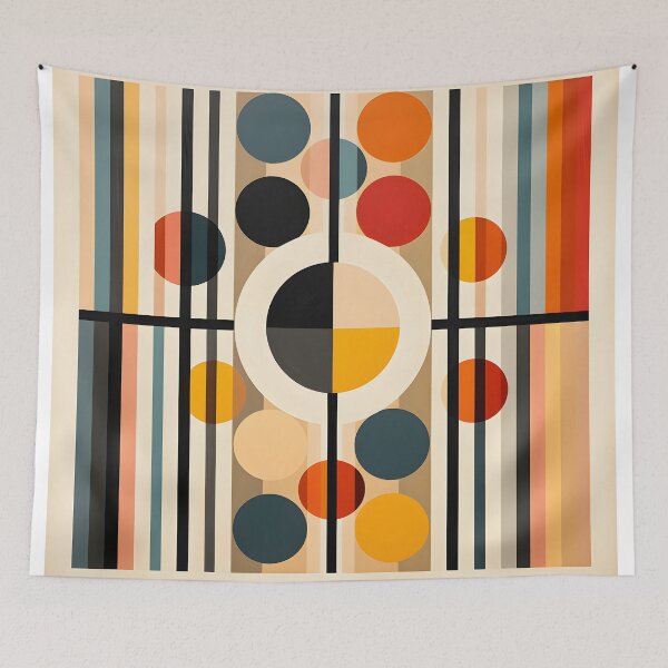 Item preview, Mid Century Geometric Circles and Stripes Abstract Art designed and sold by GutyzDesignsES.