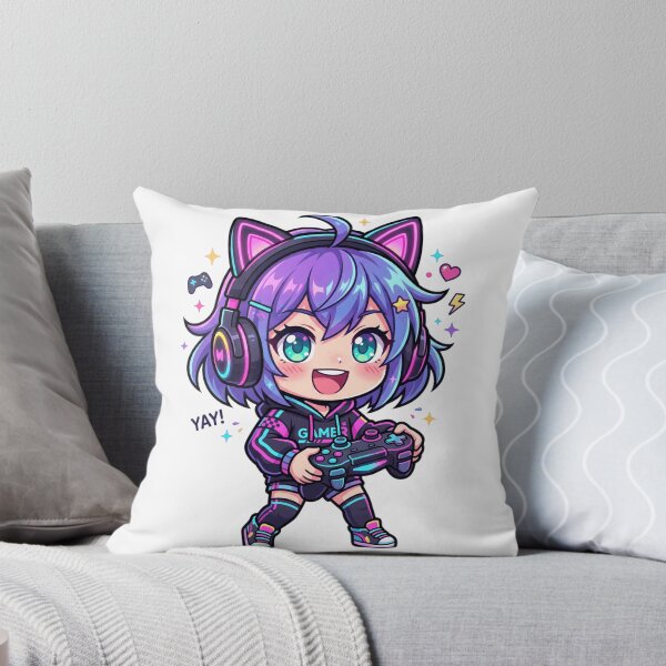 Item preview, Cute Anime Gamer Girl Cat Ear Headset Kawaii Chibi Art designed and sold by mood-draftsman.
