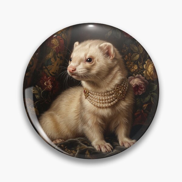 Item preview, Regal Cream Ferret Portrait with Pearl Brooch designed and sold by Real Beast Art.