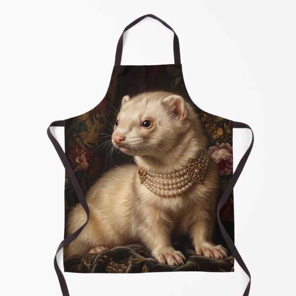 Item preview, Regal Cream Ferret Portrait with Pearl Brooch designed and sold by Real Beast Art.