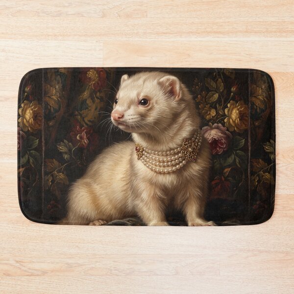 Item preview, Regal Cream Ferret Portrait with Pearl Brooch designed and sold by Real Beast Art.