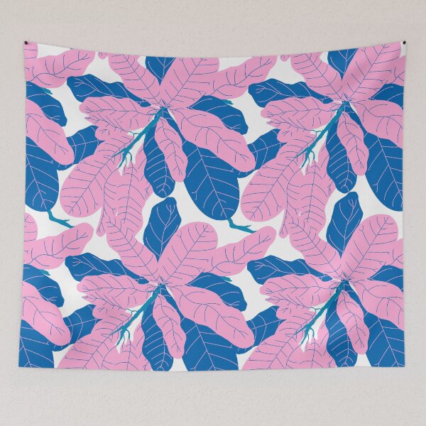 Item preview, Tropicana Banana Leaves in White + Blue Pink designed and sold by YesterdayColl.