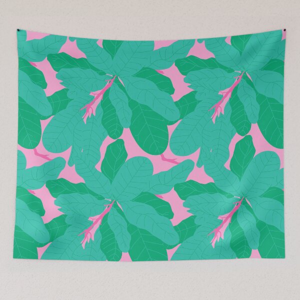 Item preview, Tropicana Banana Leaves in Jungle Green + Pink designed and sold by YesterdayColl.