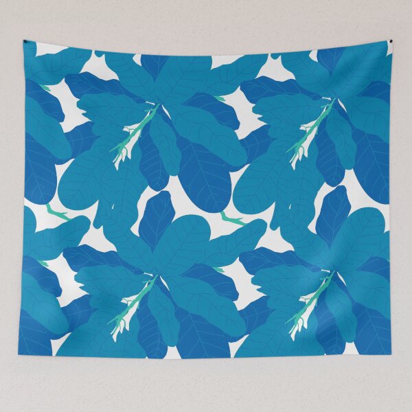 Item preview, Tropicana Banana Leaves in White + Blue designed and sold by YesterdayColl.