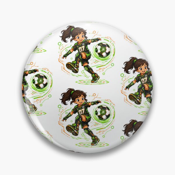 Artikelvorschau, Futuristisches Cyberpunk-Anime-Fußballmädchen kickt einen leuchtenden Neonball entworfen und verkauft von Nubian Style.