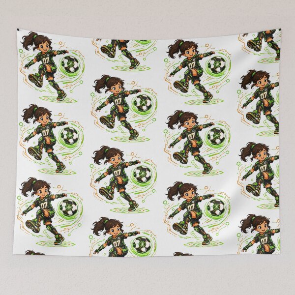 Item preview, Futuristic Cyberpunk Anime Soccer Girl Kicking a Glowing Neon Ball designed and sold by Nubian Style.