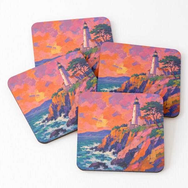 Item preview, Colorful Lighthouse on Rocky Coast Impressionist Seascape designed and sold by GutyzDesignsES.