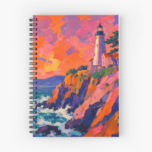Item preview, Colorful Lighthouse on Rocky Coast Impressionist Seascape designed and sold by GutyzDesignsES.
