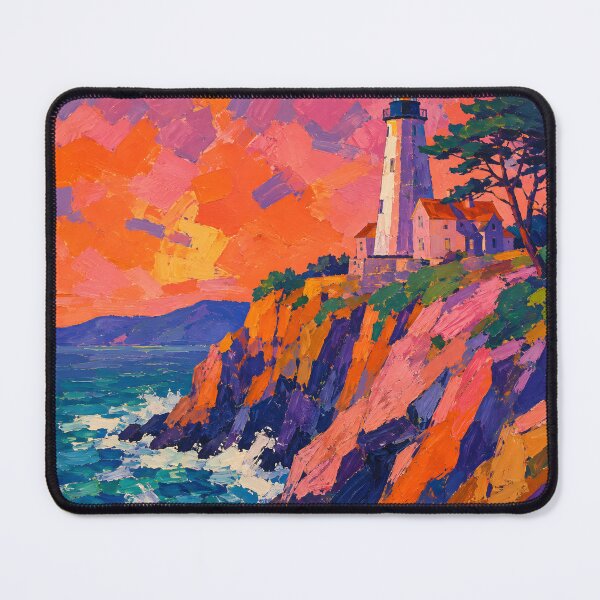 Item preview, Colorful Lighthouse on Rocky Coast Impressionist Seascape designed and sold by GutyzDesignsES.