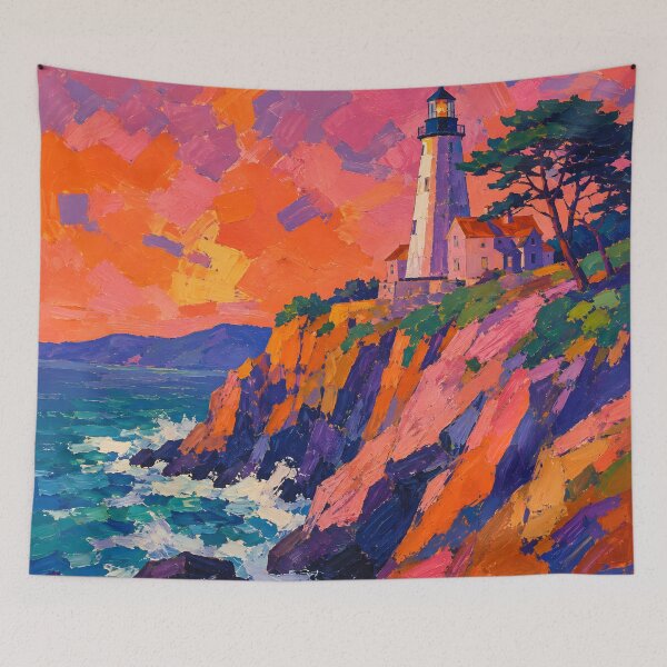 Item preview, Colorful Lighthouse on Rocky Coast Impressionist Seascape designed and sold by GutyzDesignsES.