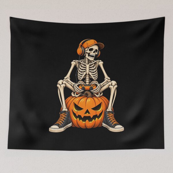 Item preview, Spooky Skeleton Gaming Halloween Controller Boys Men Kids T-Shirt – Gamer Halloween Gift, Gaming Graphic Tee designed and sold by Trendably.