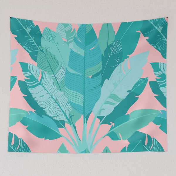Item preview, Banana Leaf Bunches in Aqua Mint + Conch Pink designed and sold by YesterdayColl.