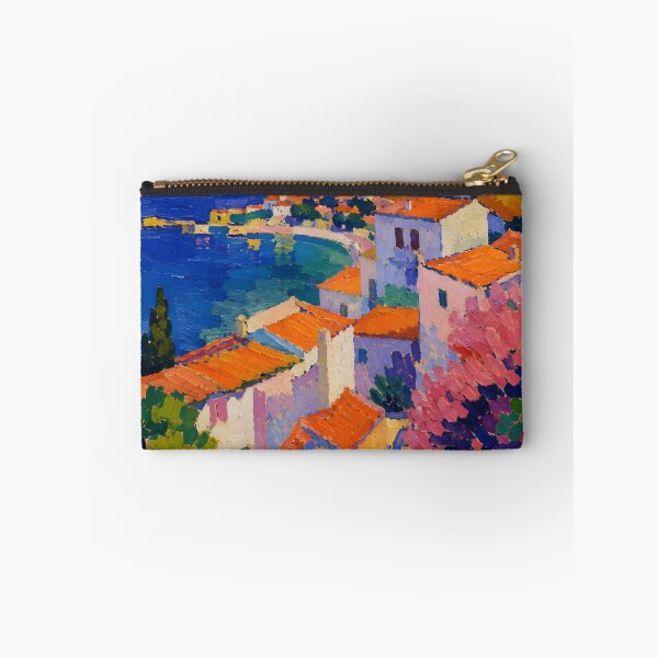 Item preview, Colorful Mediterranean Coastal Village Impressionist Painting designed and sold by Amalia Gutyz.