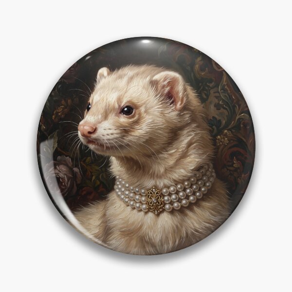 Item preview, Regal Cream Ferret Portrait with Pearl Brooch designed and sold by Real Beast Art.
