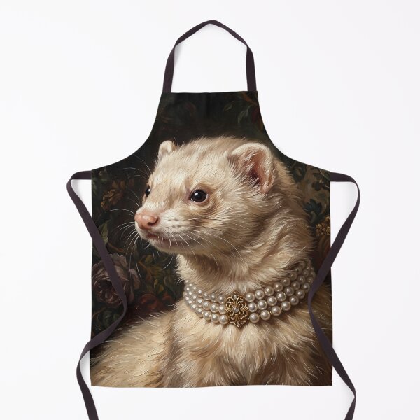 Item preview, Regal Cream Ferret Portrait with Pearl Brooch designed and sold by Real Beast Art.