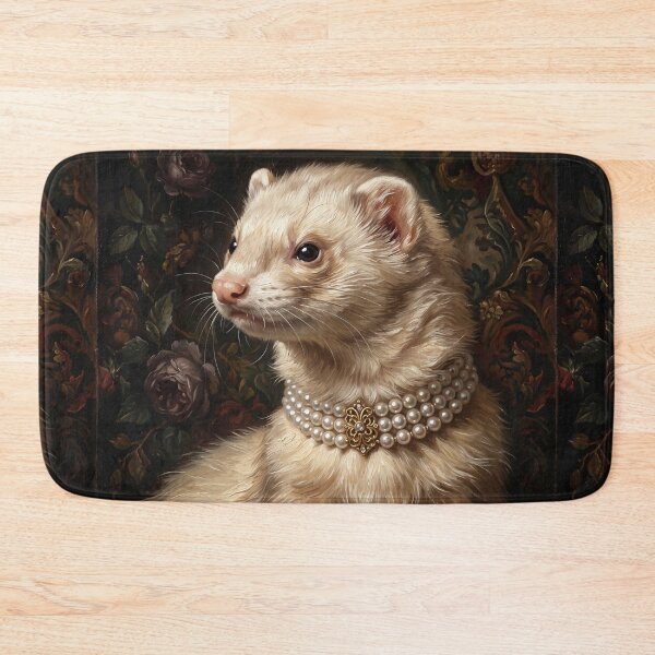 Item preview, Regal Cream Ferret Portrait with Pearl Brooch designed and sold by Real Beast Art.